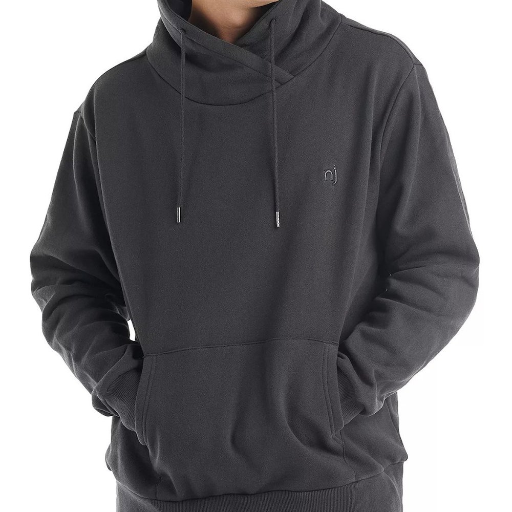 NANA JUDY Men's Authentic Logo Funnel Neck Sweatshirt, Worn Black